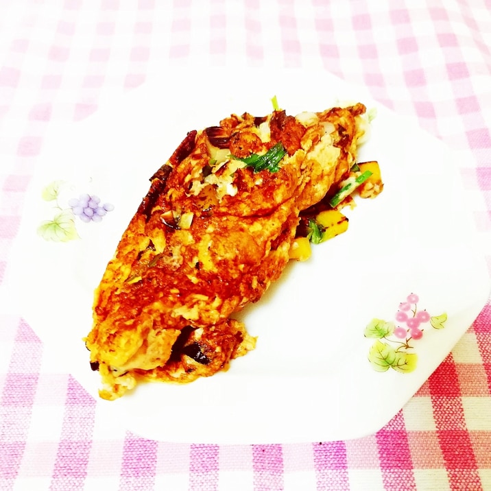 ニラ風味♪かぼちゃと玉葱のオムレツ